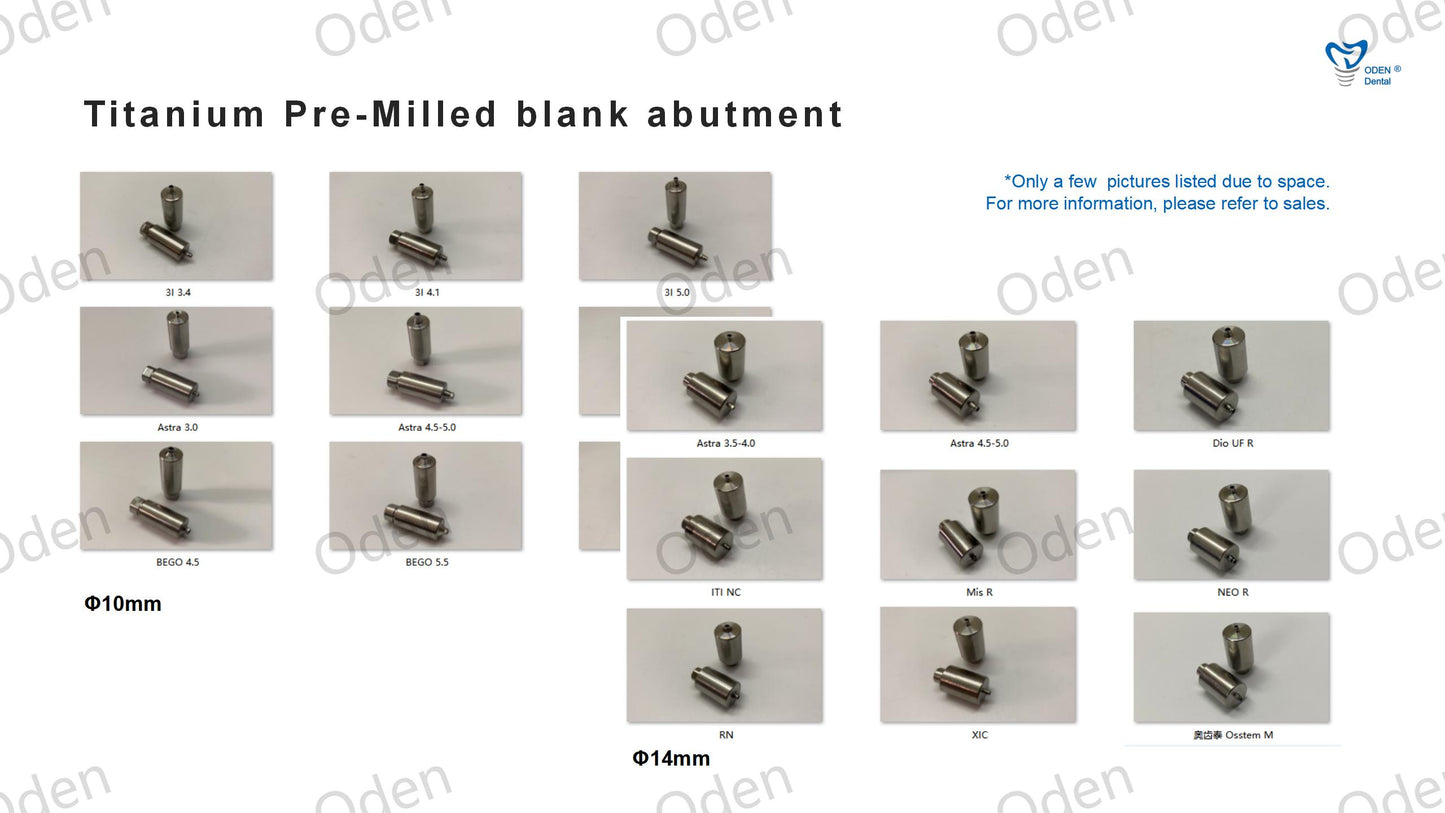 Titanium Pre-Milled blank abutment Φ10mm and Φ14mm