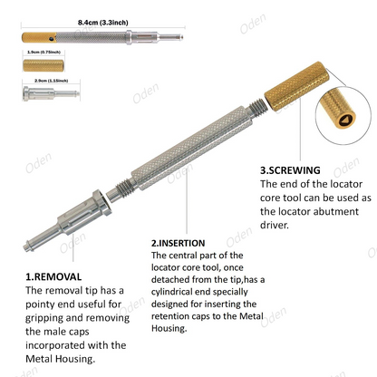 locator abutment and male caps-from AB to Zimmer, locator core tool/magic tool, locator abutment driver